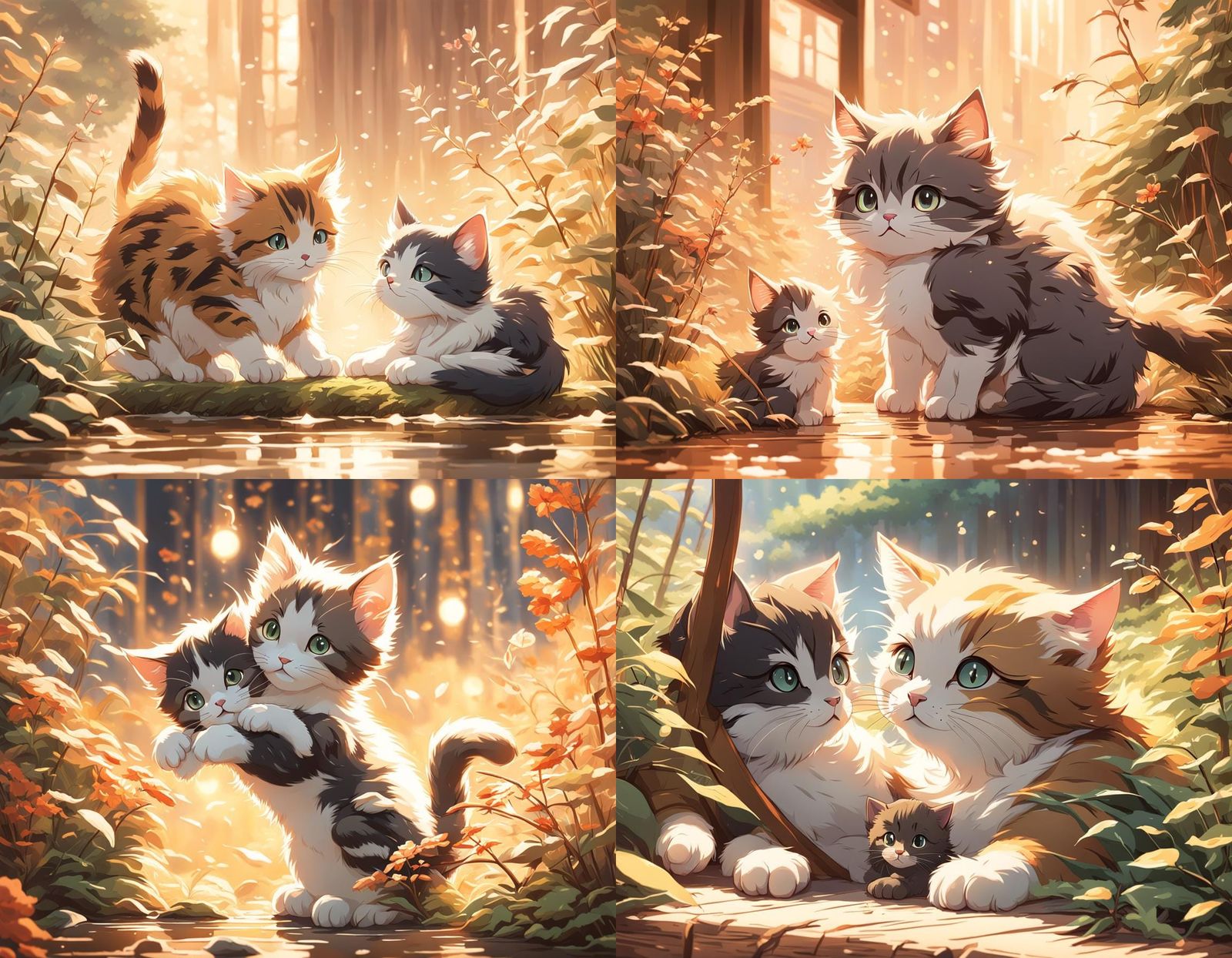 Adorable Kittens Playing: Studio Ghibli Anime Art