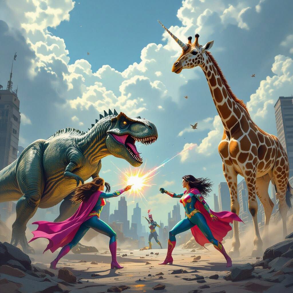Superheroes Battle Dinosaur, Giraffe, and Unicorn in Epic Sc...