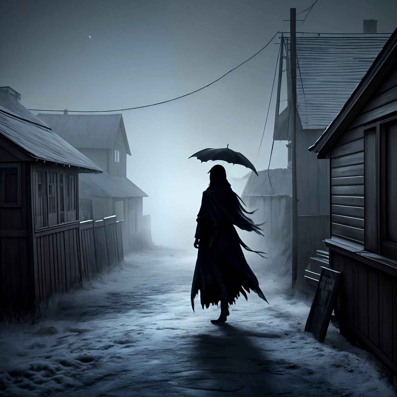 Woman Waiting Alone in Shadowed Shed