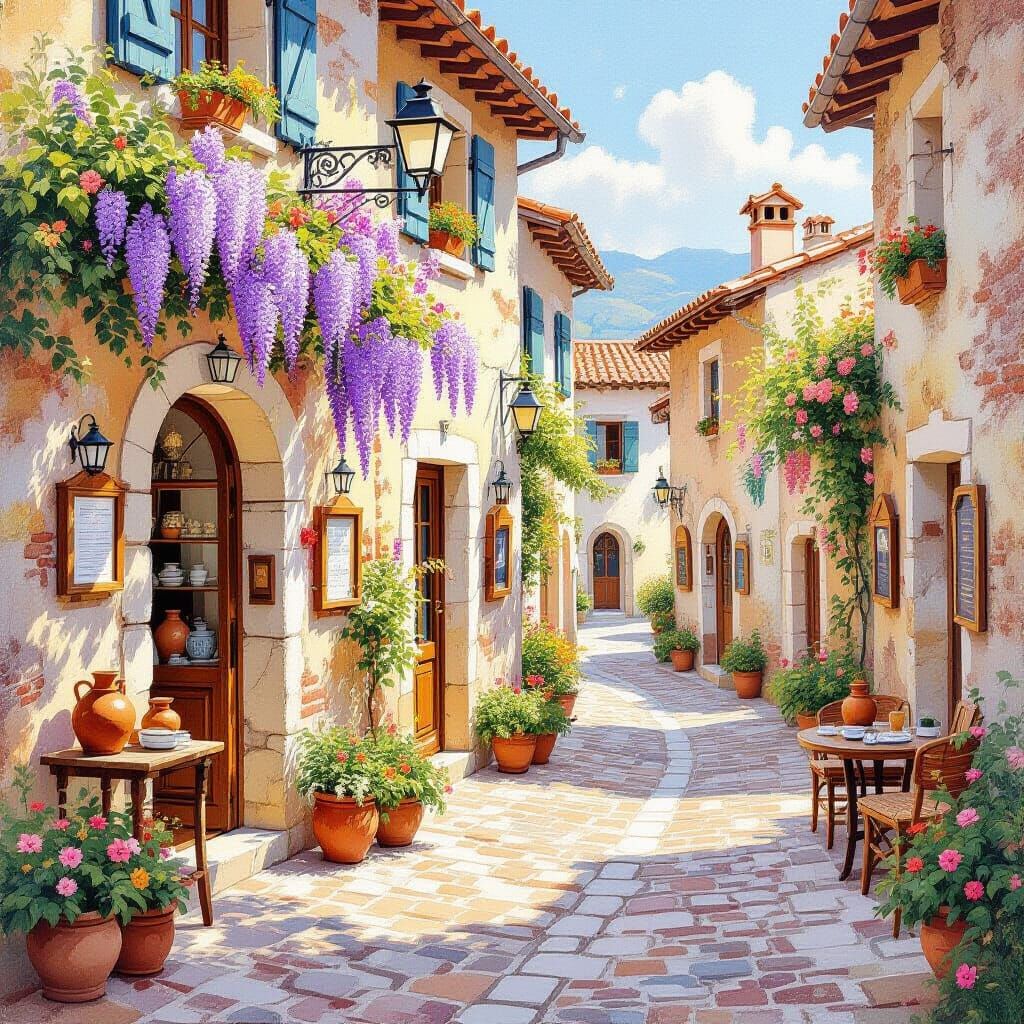 Charming Pottery Shop in Impressionist Style