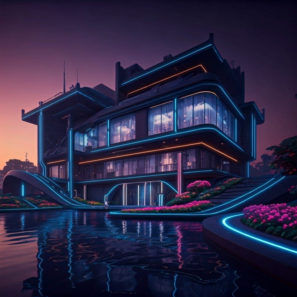 Surreal Cyberpunk Haven in a Futuristic Neon Dreamscape