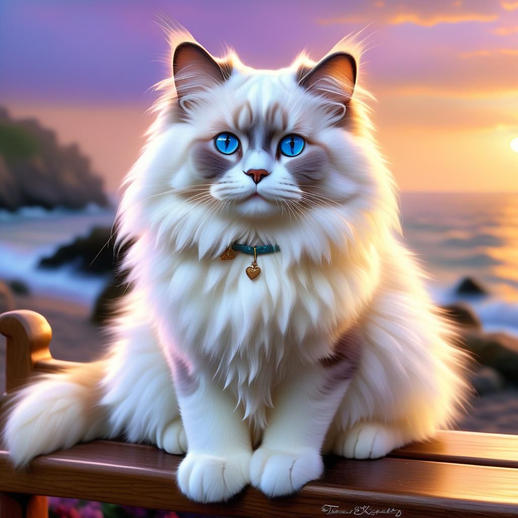 Ragdoll Cat at Sunset: Hyperdetailed Ethereal Fantasy