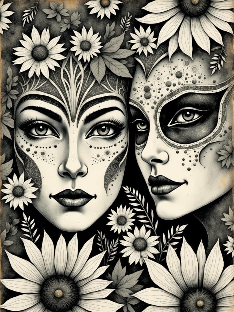 Vibrant Bohemian Masks in Iridescent Black and White