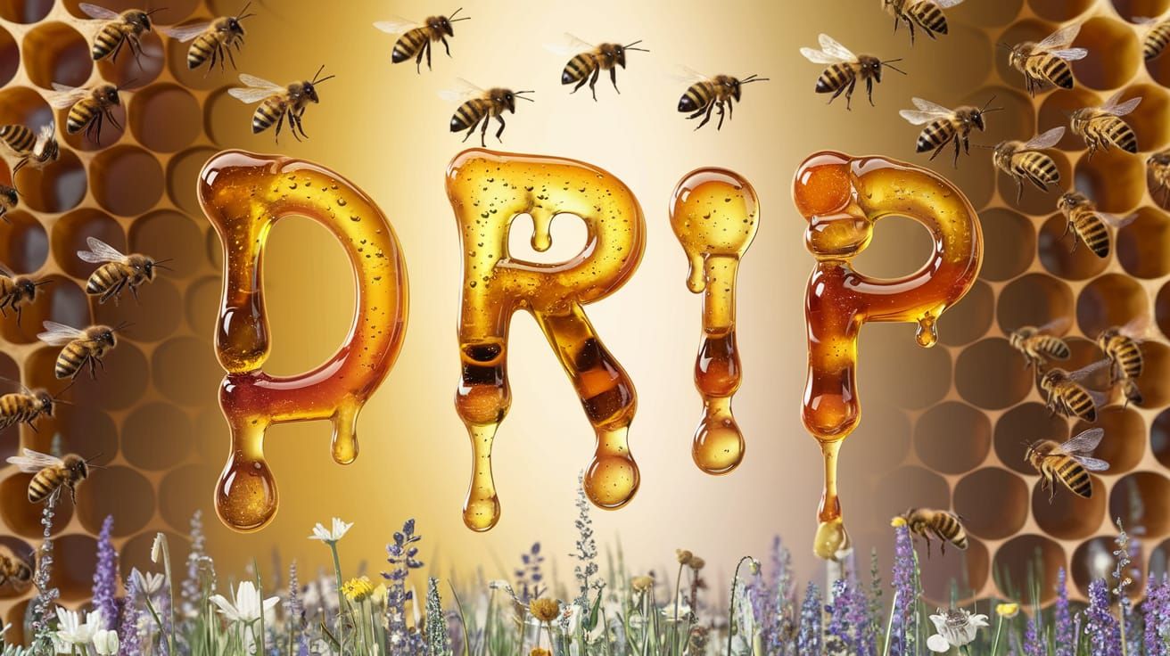 Honey Drip: Word Art with Bees and Honeycomb