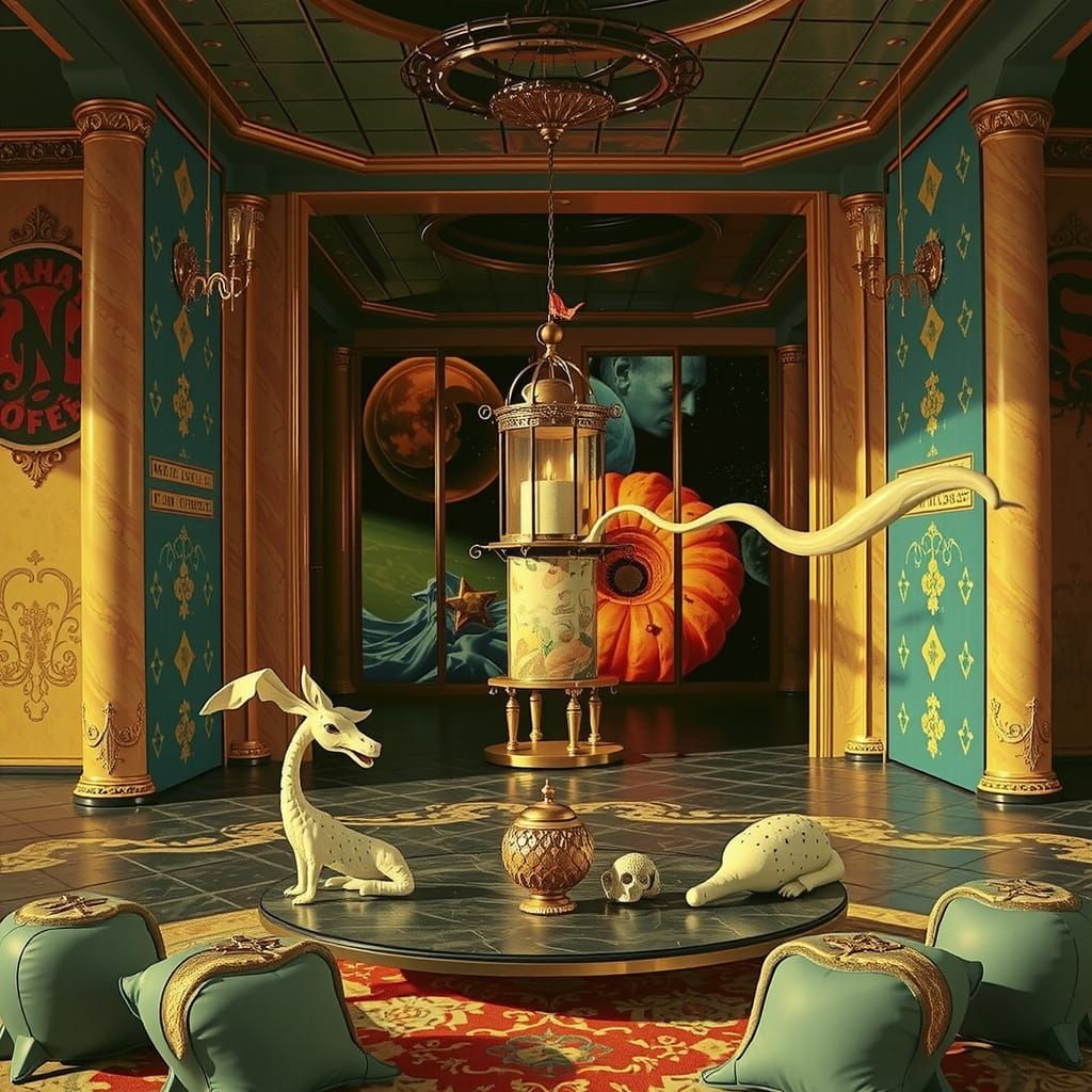 Psychedelic 3D Scene in Hyperrealistic Style