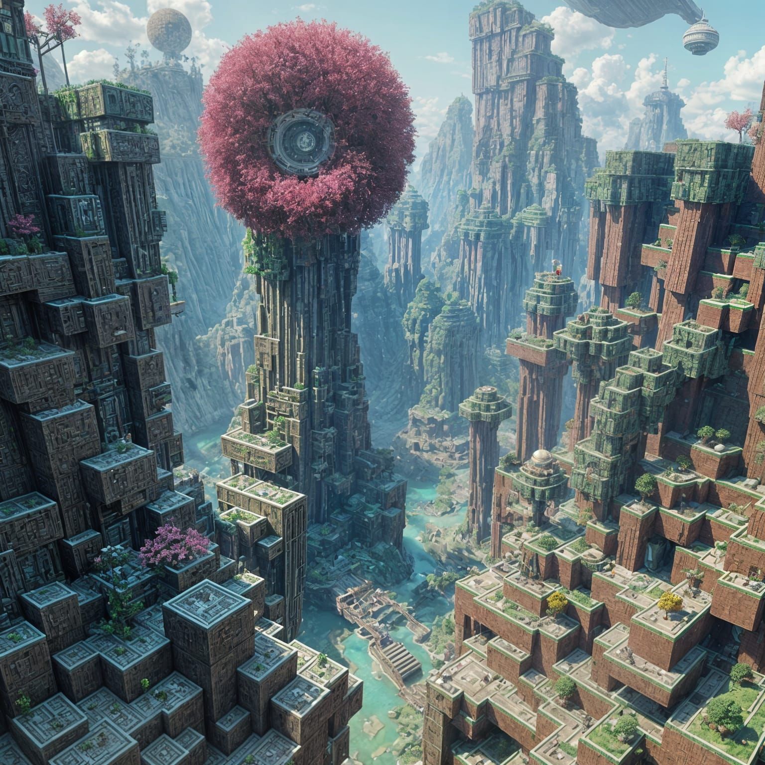 Surreal Square-Shaped Landscapes in Bio-Punk Style