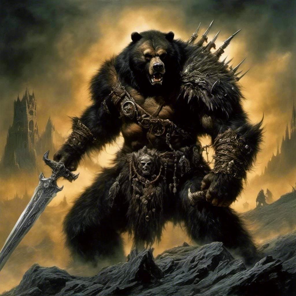 Fearsome Werebear Barbarian in Dark Fantasy Style