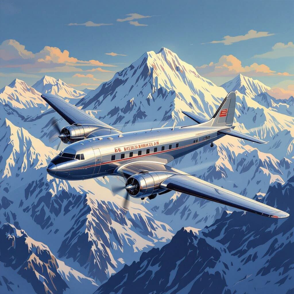 Art Deco Airliner Soaring Over Andes Mountains