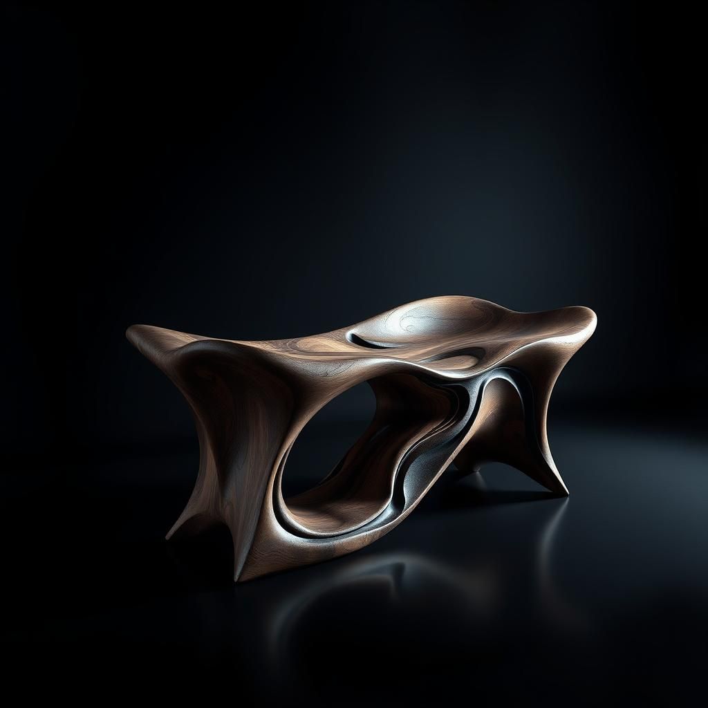 Biomorphic Bench: Futuristic Wood Art in 8K