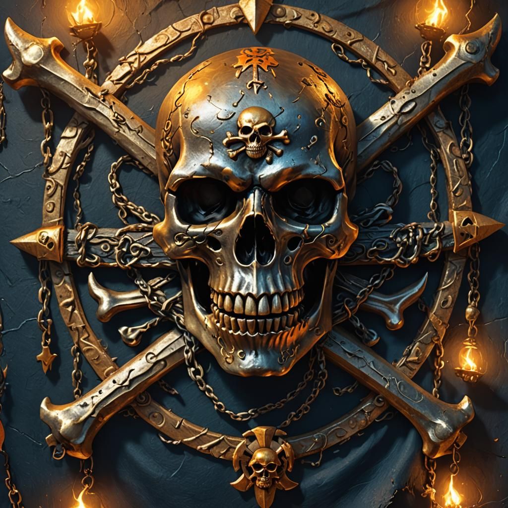 Heavy Metal Jolly Roger with Wolf Skull