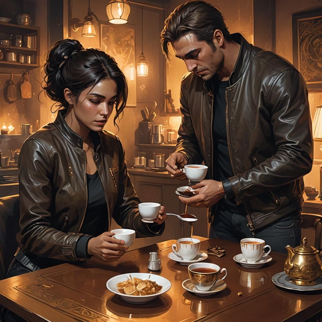 Fantasy Scene: Tea, Wounds, and Golden Light