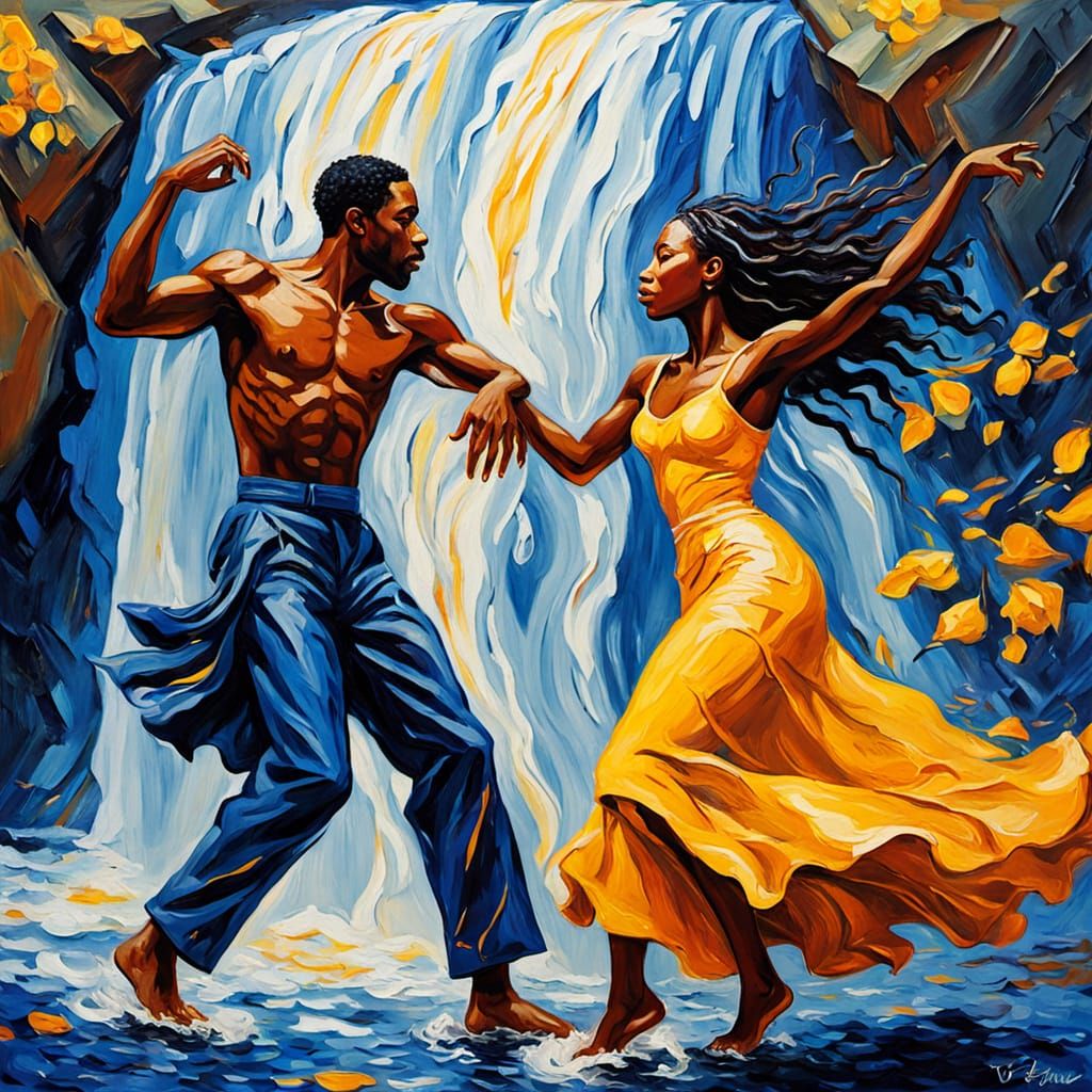 Romantic Couple Dancing: Expressionist Impasto Oil Painting