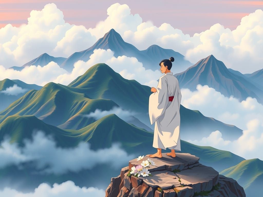 Divine Goddess on a Misty Mountain Peak