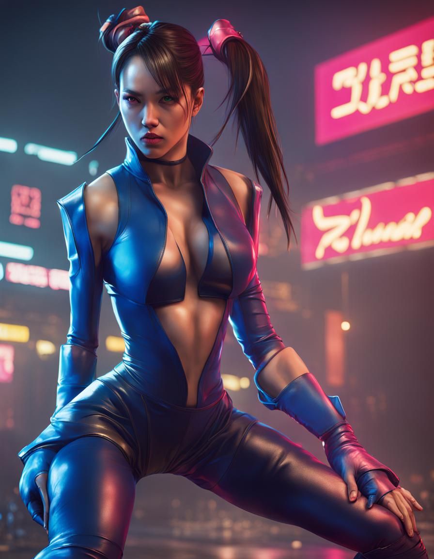 Cyberpunk Chun-Li in Neon Battle Position