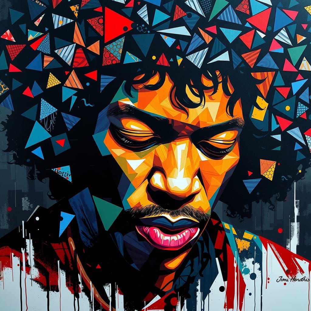 Jimi Hendrix Portrait in Cubist Style