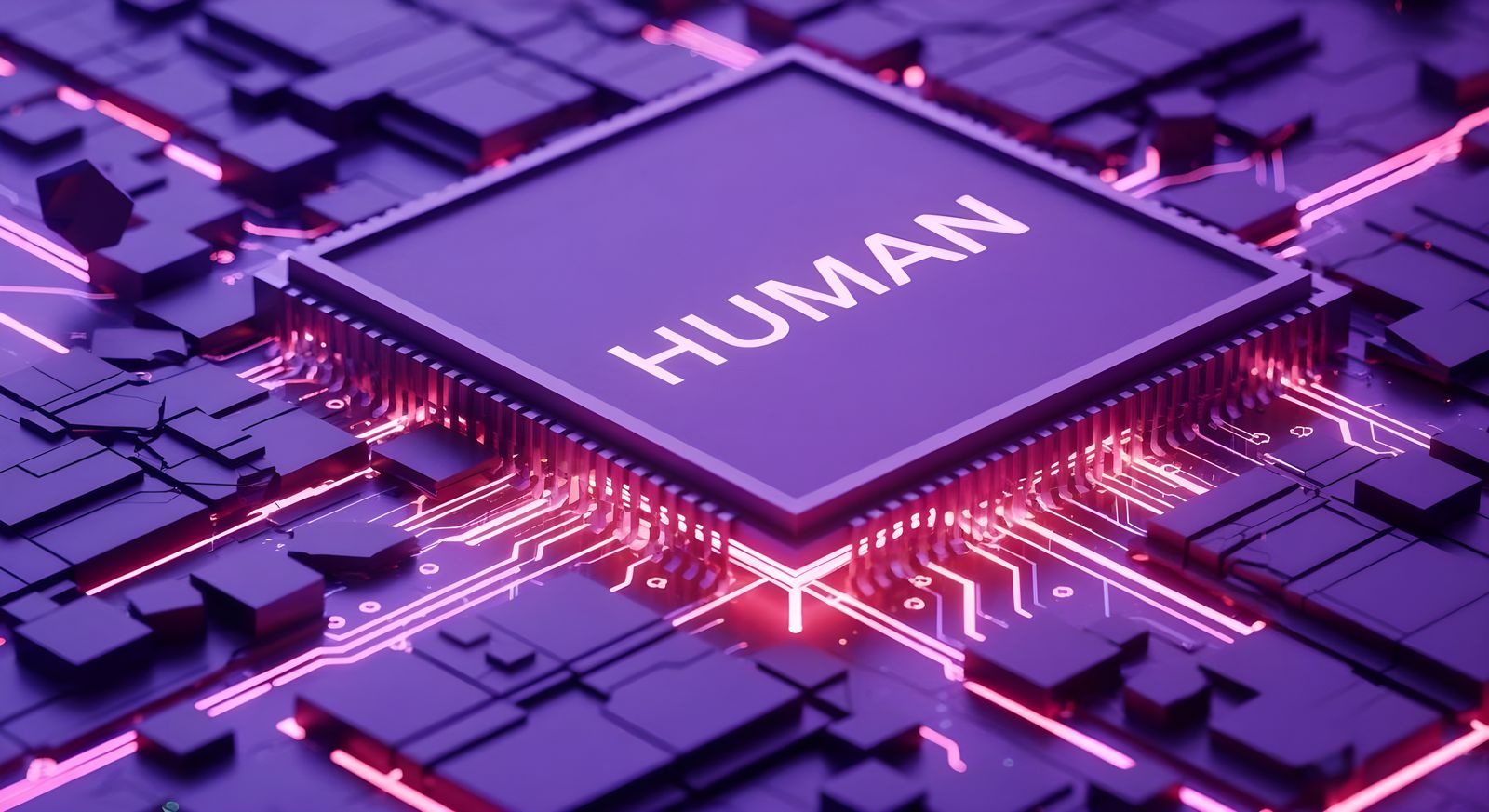 Broken Futuristic Human Chip in Synthwave Neon Style