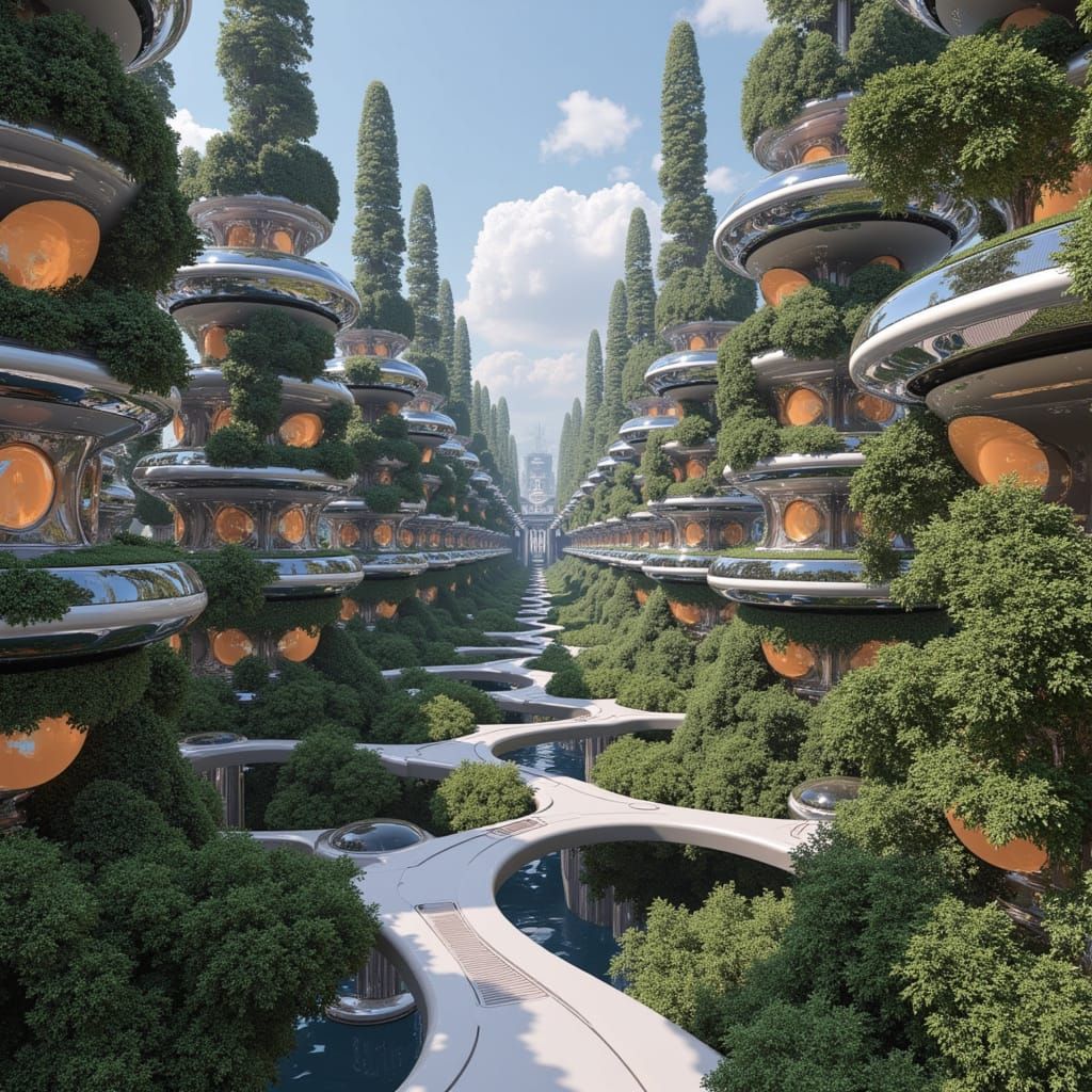 Eco-Futuristic Megastructures in a Solarpunk Cityscape