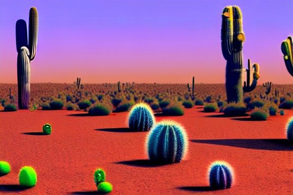 Alien Desert Landscape with Giant Cactus Trees