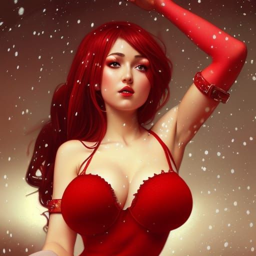 Woman in Red Dress: Hyperdetailed Digital Art