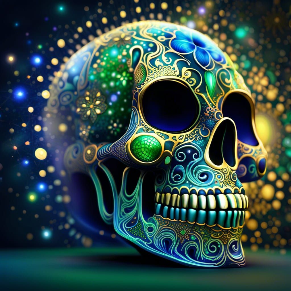 Blue Galaxy in Green Glass Skull