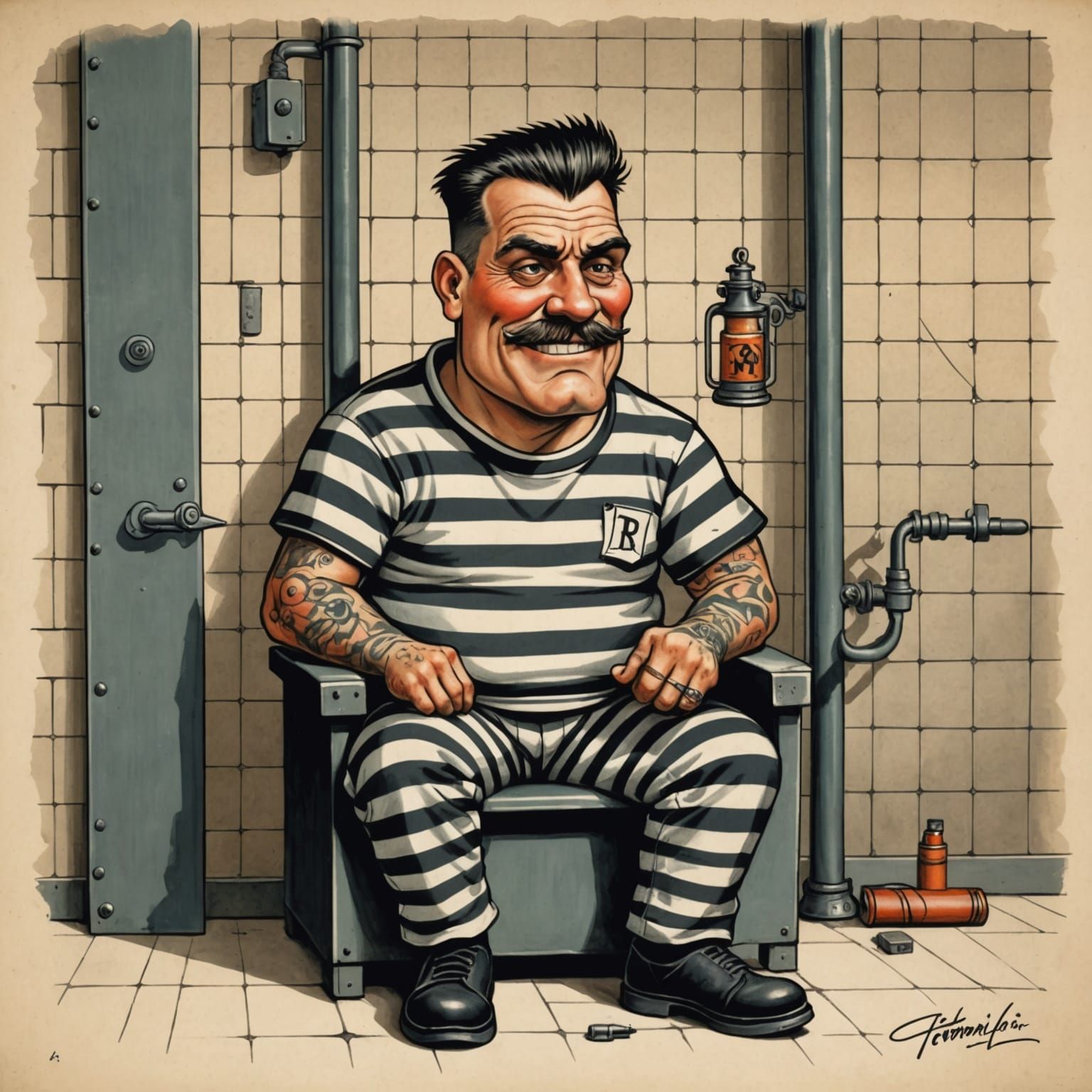 Battery Caricature Behind Bars