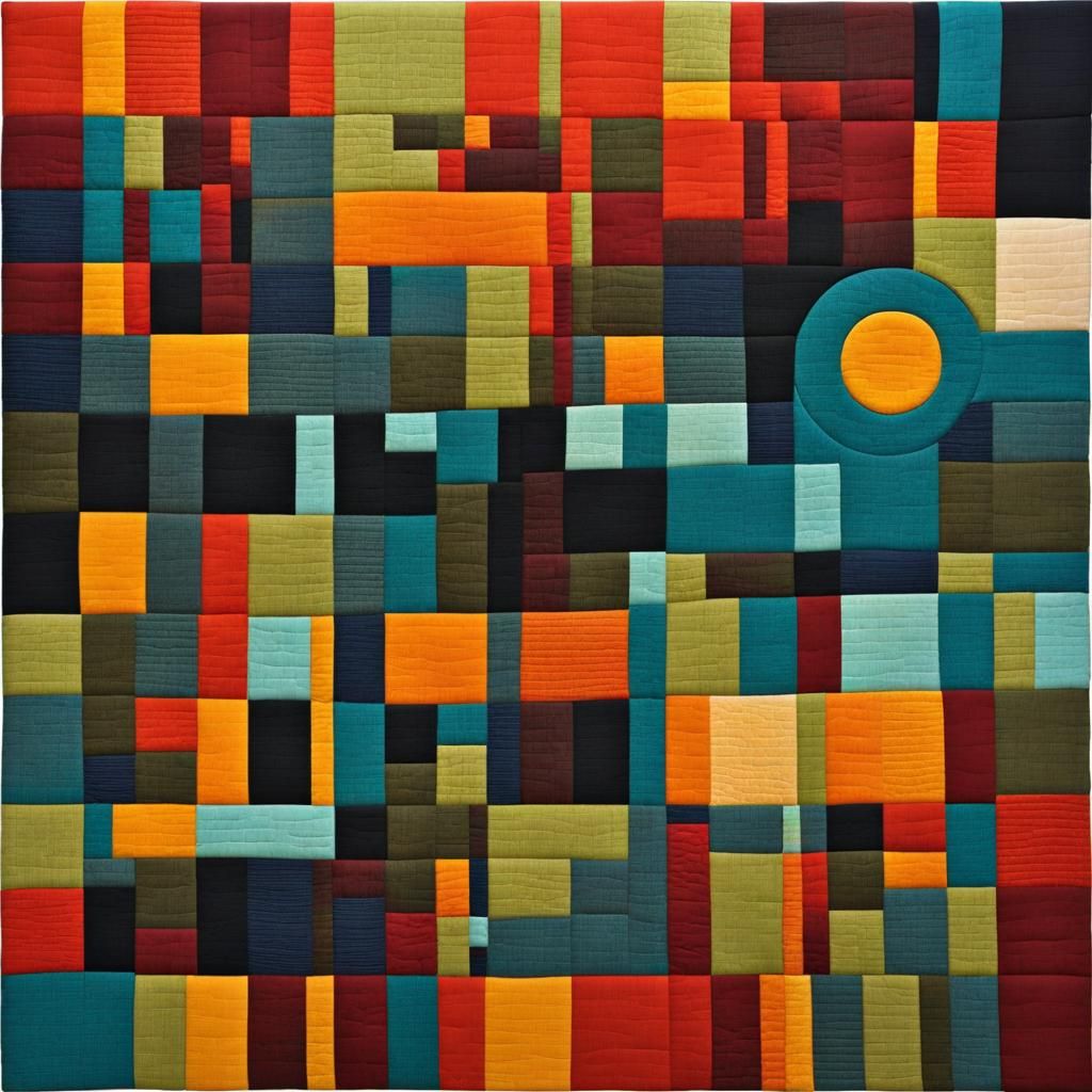 Abstract Moon Quilt Art in Complementary Colors