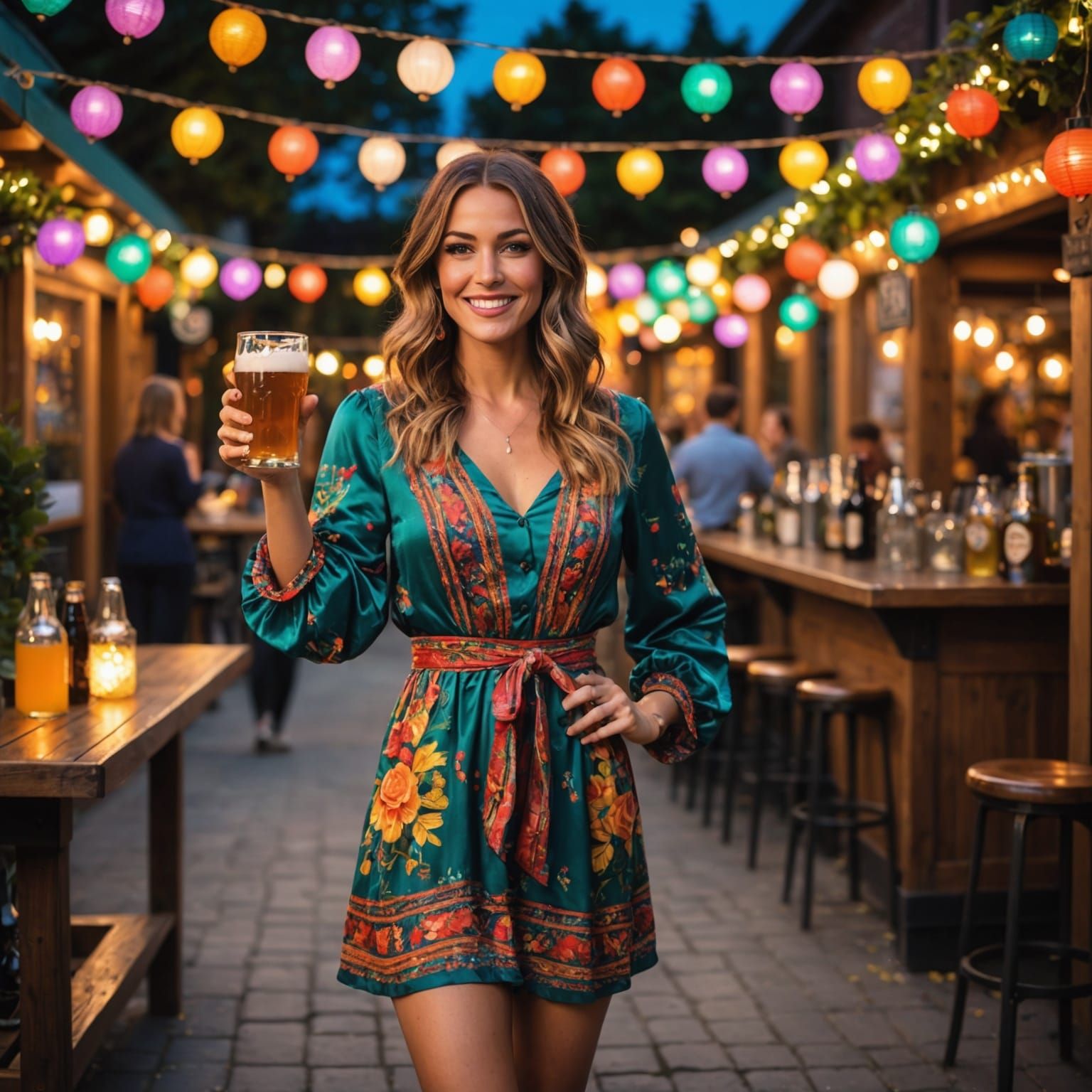 Confident Bartender in Beer Garden: Detailed Matte Painting