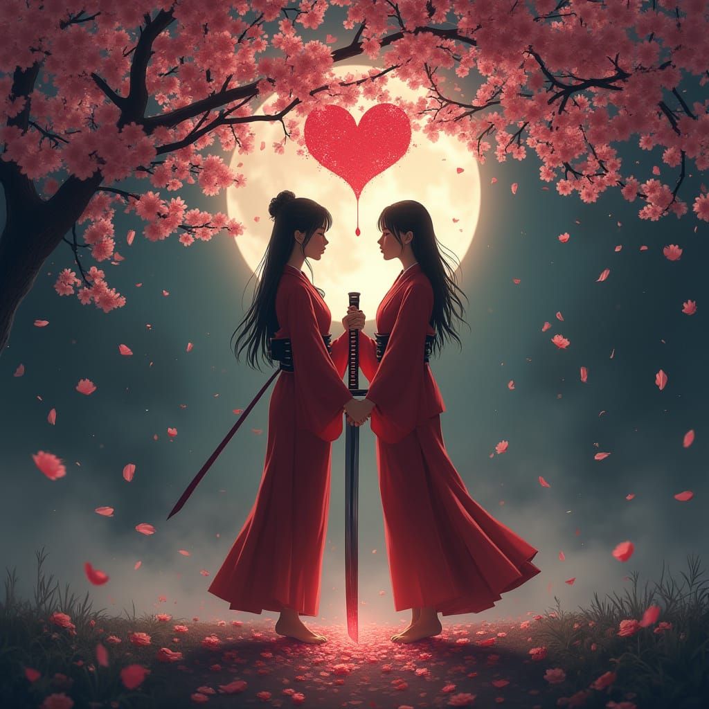 Mystical Samurai Love Oracle in Ukiyo-e Art Style