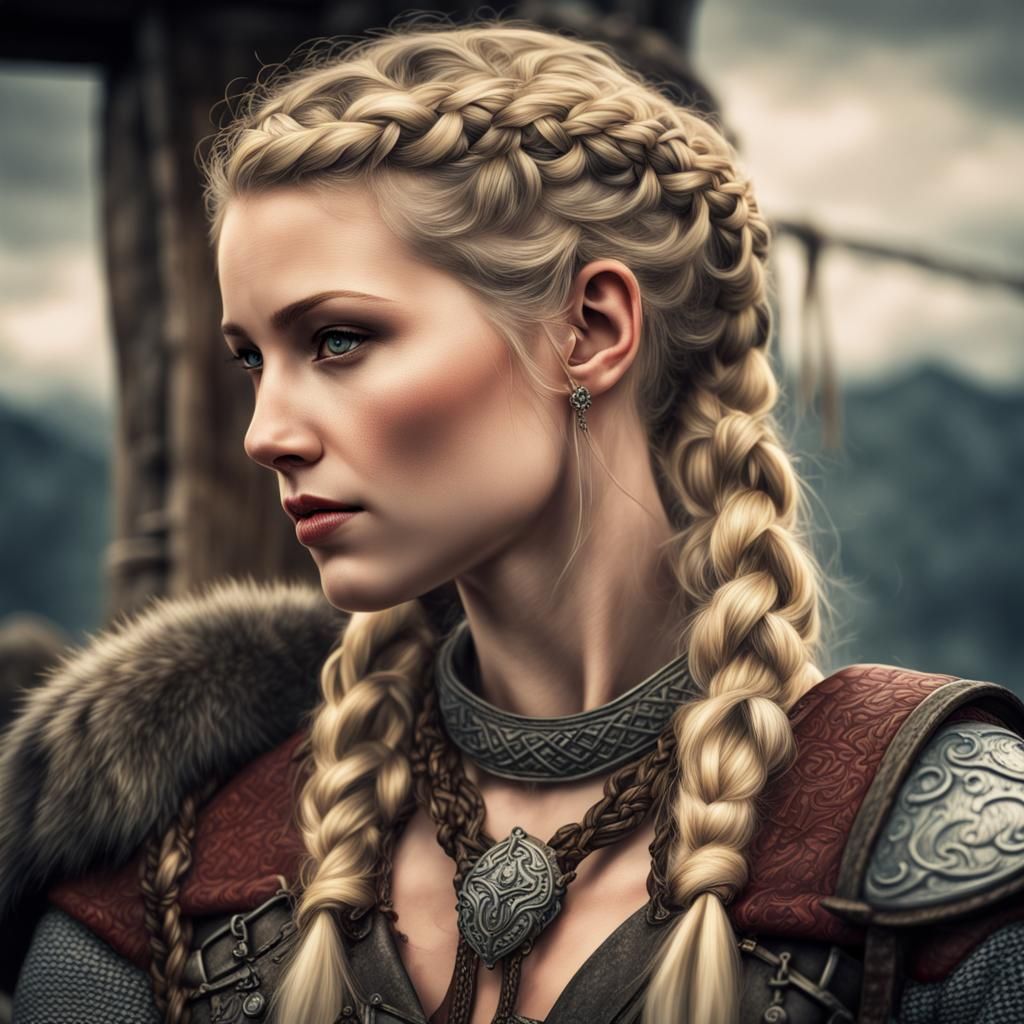 Viking Woman's Tender Kiss, Hyperrealistic Image