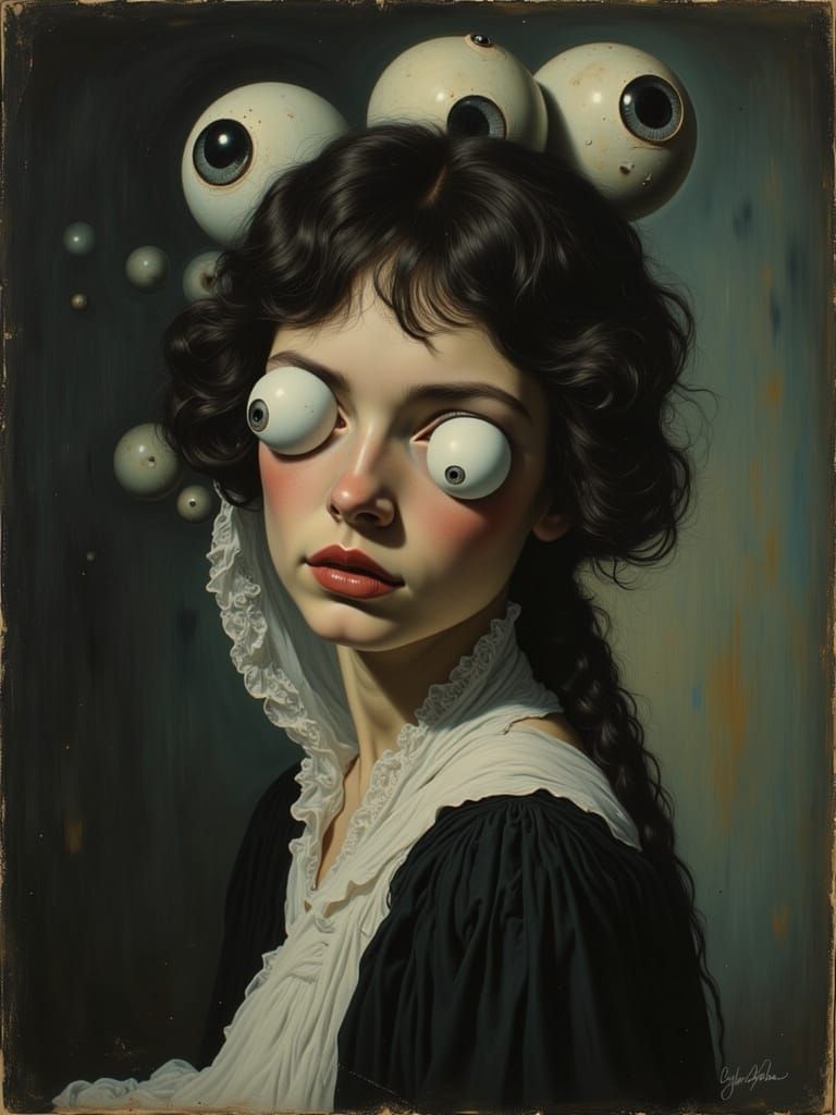 Surreal Horror Portrait: Woman with Nacreous Eyes