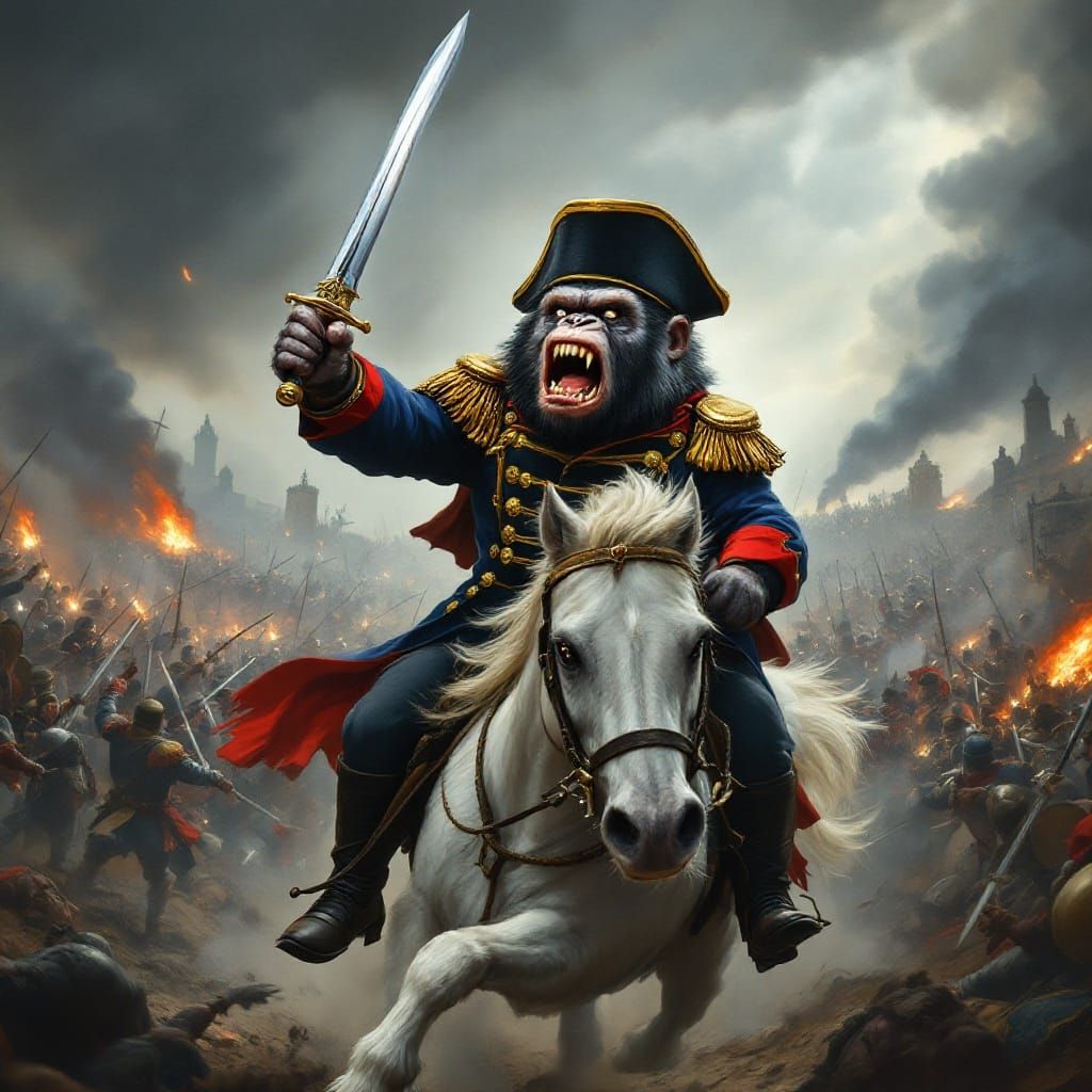 Chibi Gorilla Charging into Battle in Napoleonic Uniform