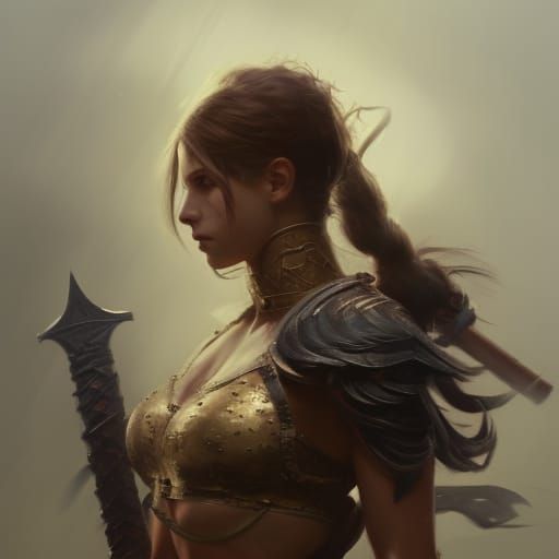 Barbarian Warrior Girl in Armor: Dark Fantasy Art
