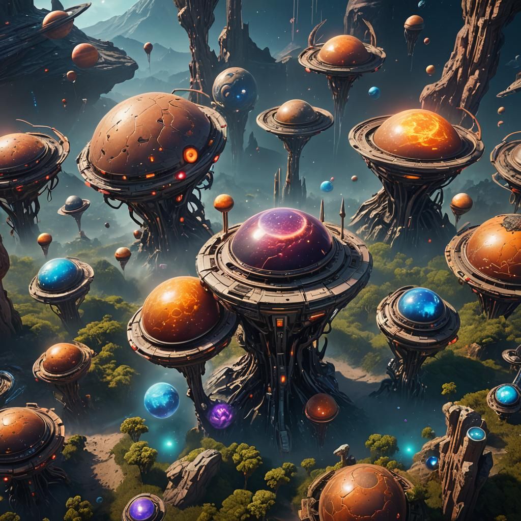 Extraterrestrial Life Forms in a Detailed Matte Painting