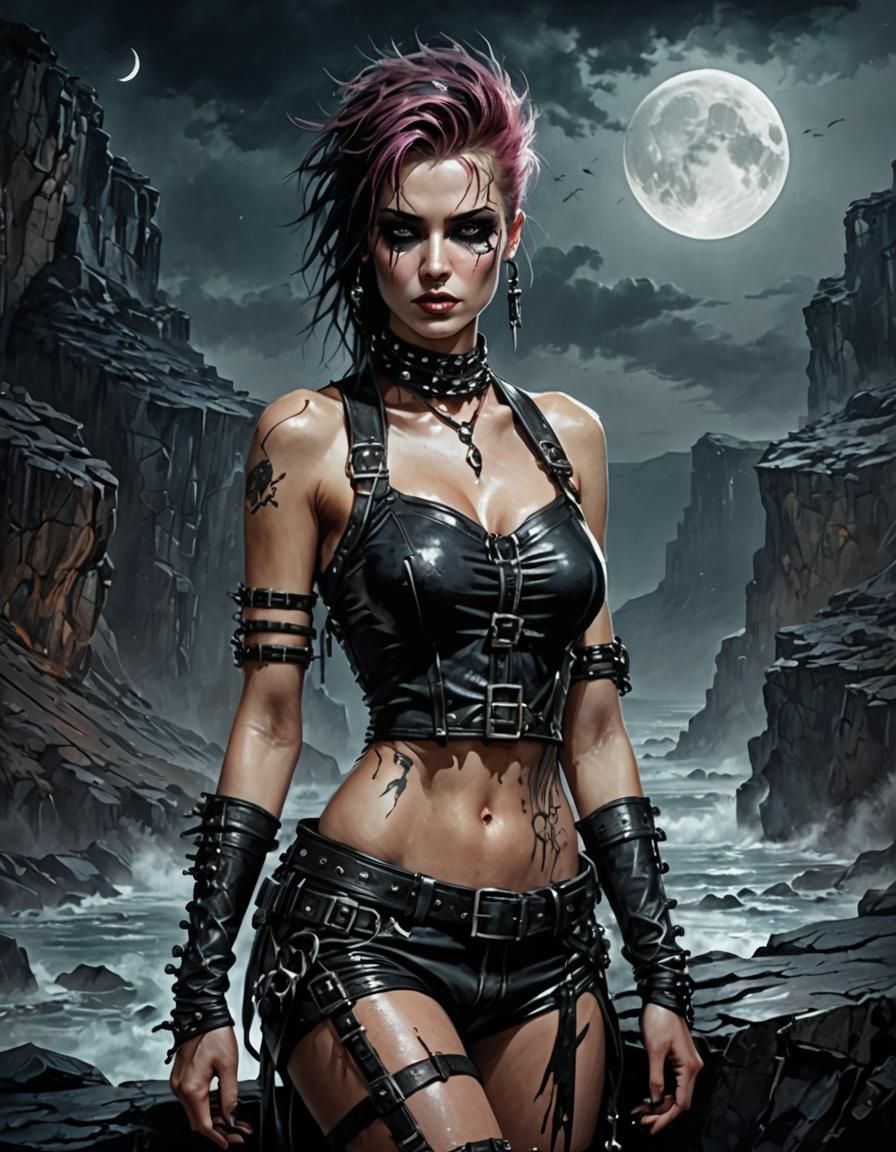 Punk Woman with Leather Harness in Luis Royo Style