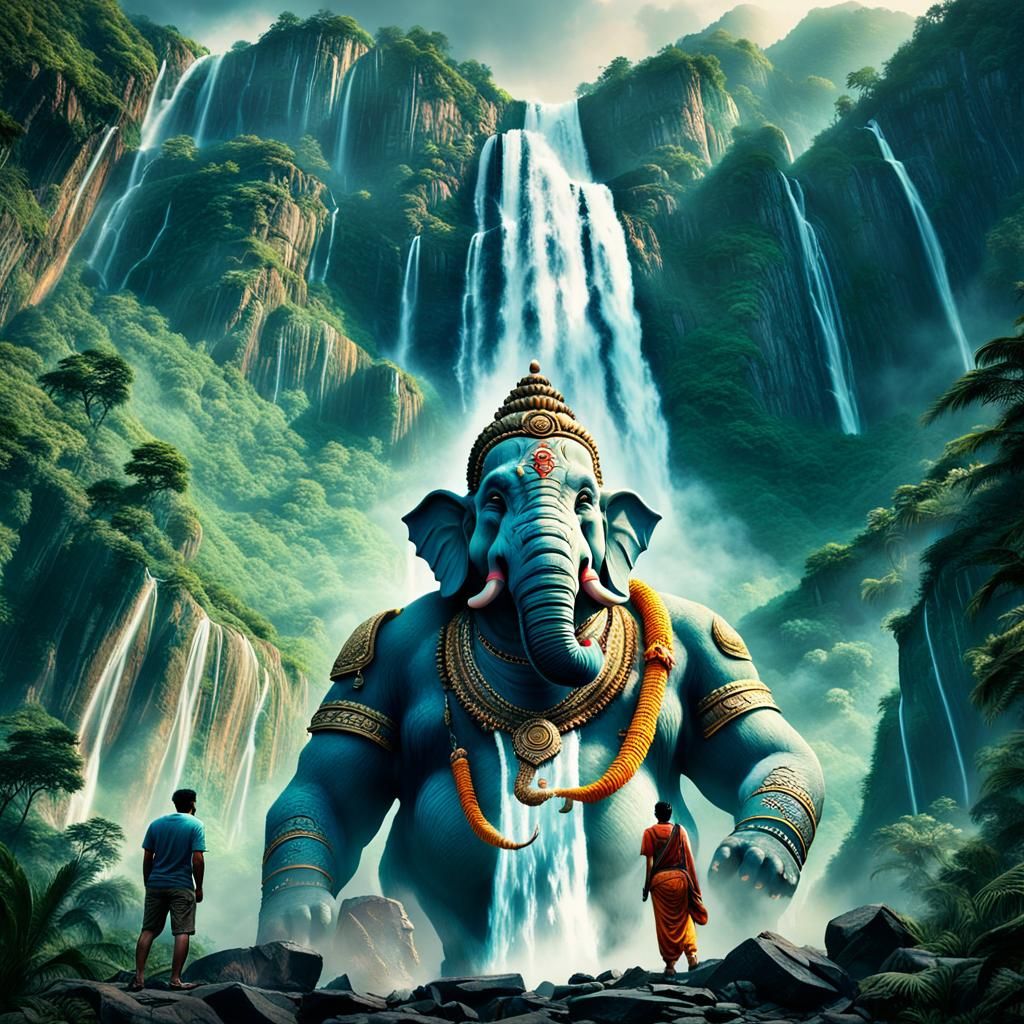 Monumental Stone Ganesh at Paradise Waterfall