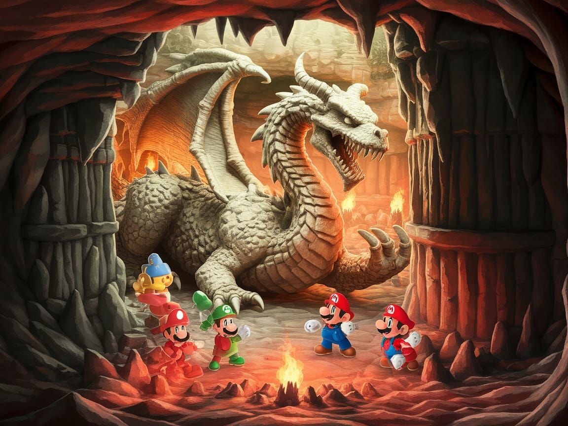 Colossal Undead Dragon Doomtail in Paper Mario Style