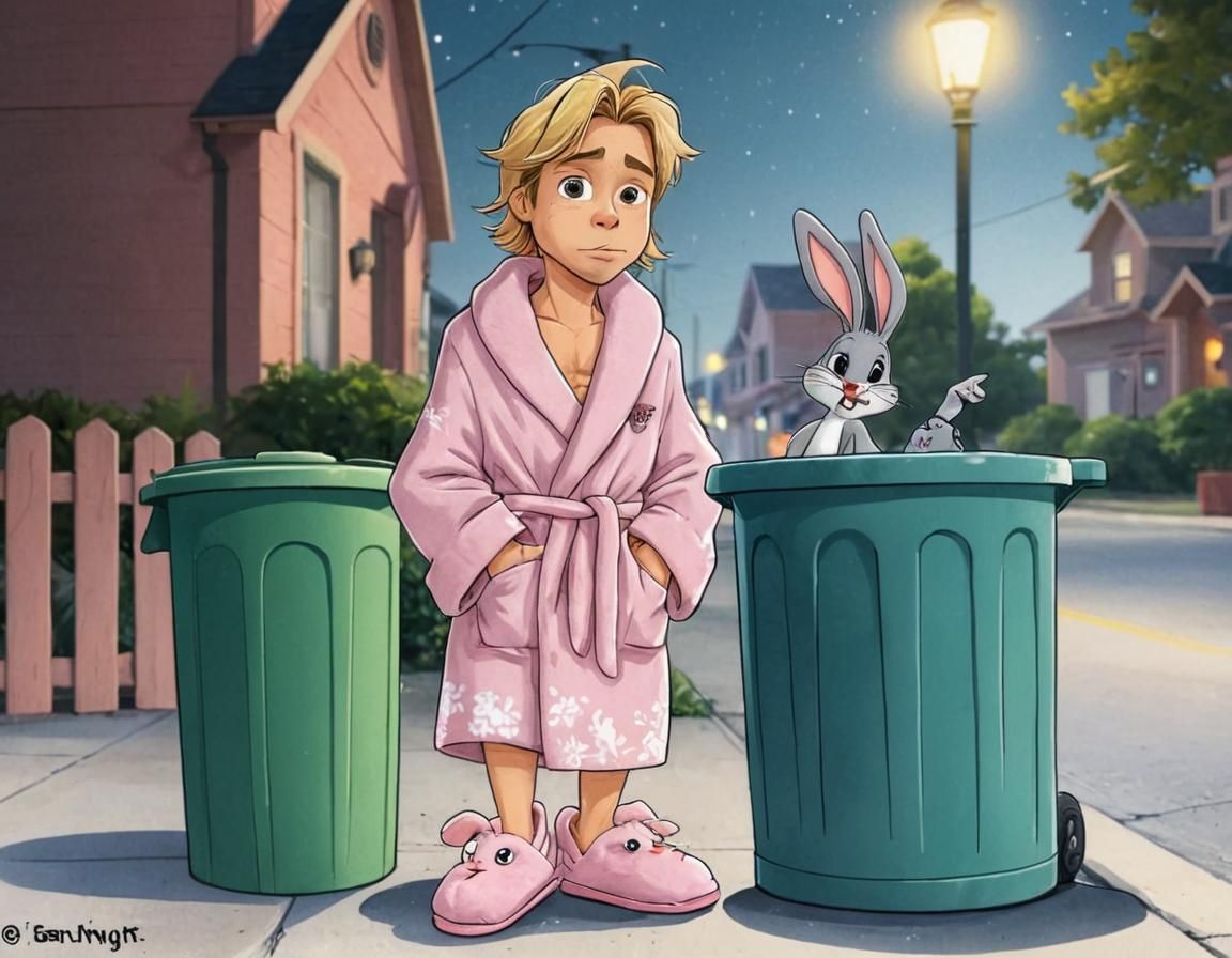 Cartoon Brad Pitt, age 25, wearing a very short pastel pink ...