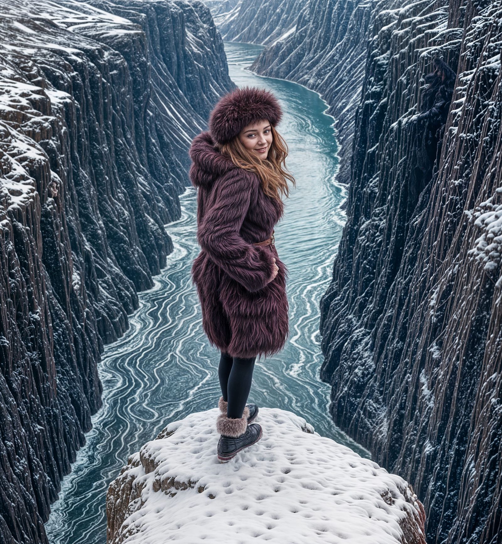 Woman Stands Confidently at Norwegian Fjord Abyss