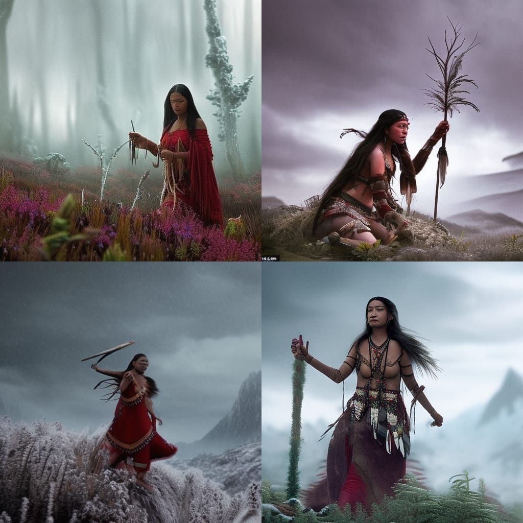 Native American Princess Blood Magic on Tundra Plants