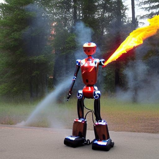Humanoid Robot with Flamethrower