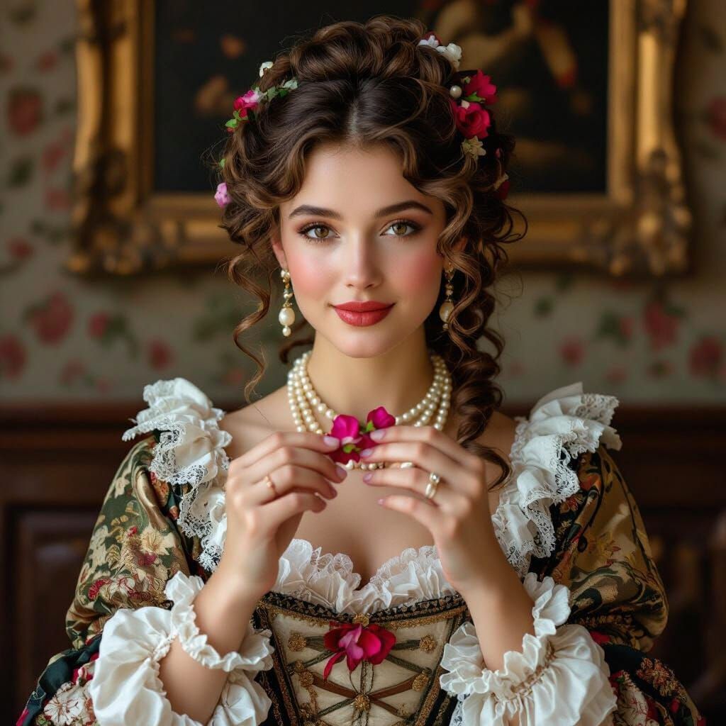 Baroque Italian Woman Plucking Rose Petals