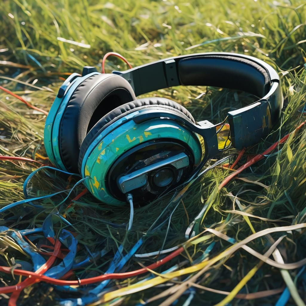 Abandoned Headset on Grass as Gouache Impression