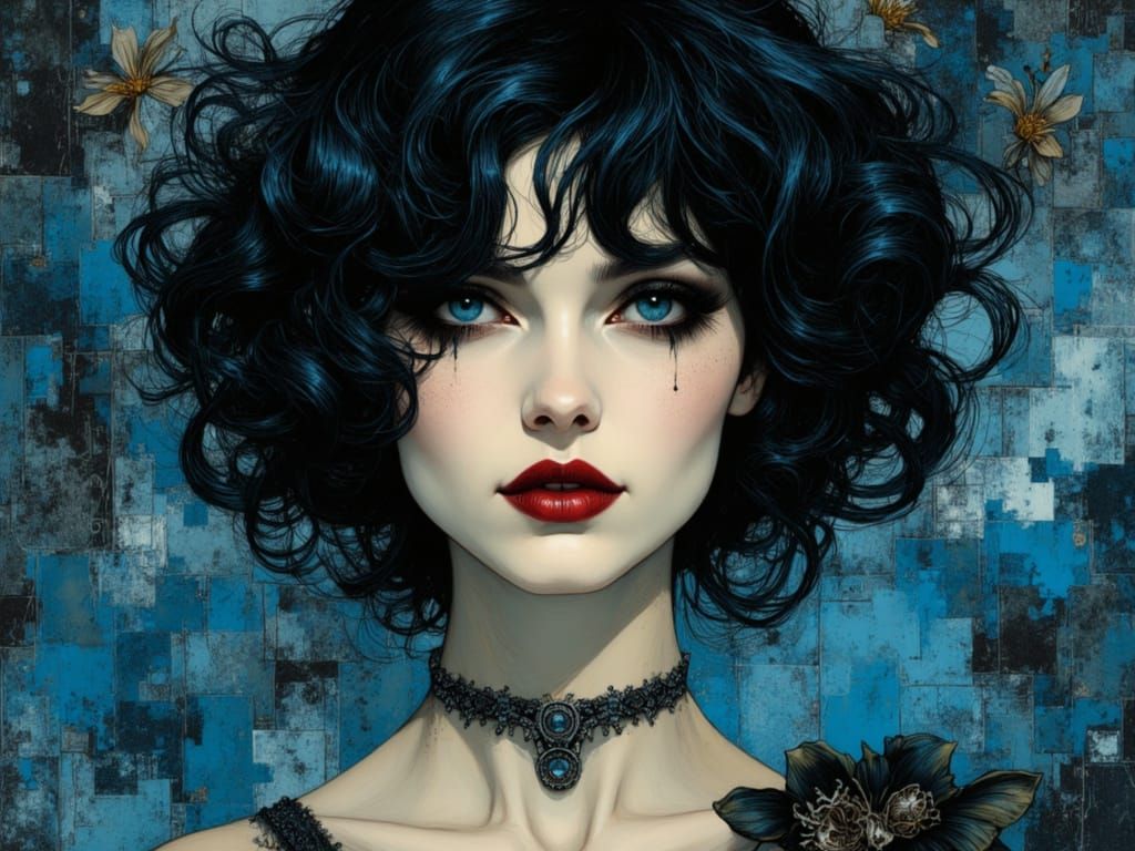 Mid-Century Pop Art Portrait of Dark Pisces Woman