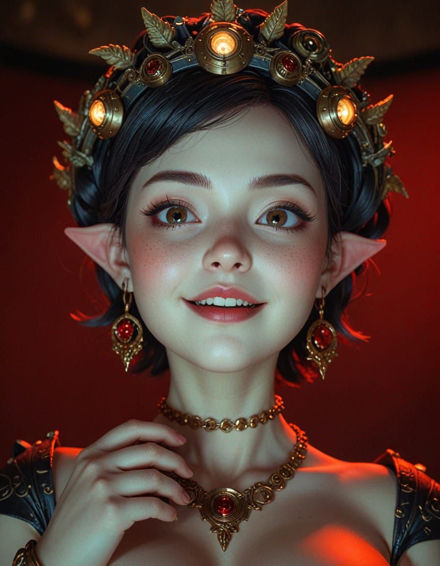 Solarpunk Automaton with Golden Laurel Wreath