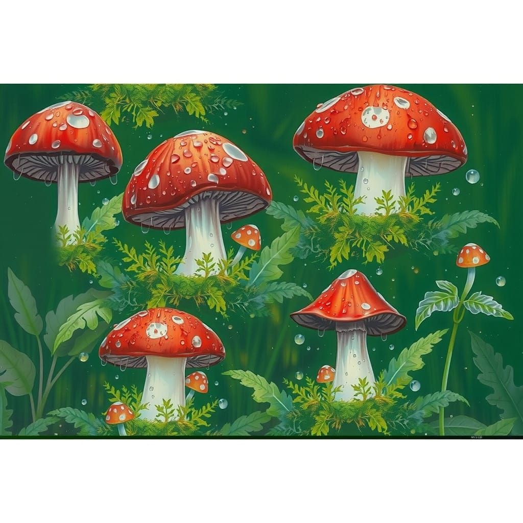 Vibrant Toadstools in a Lush Green Setting
