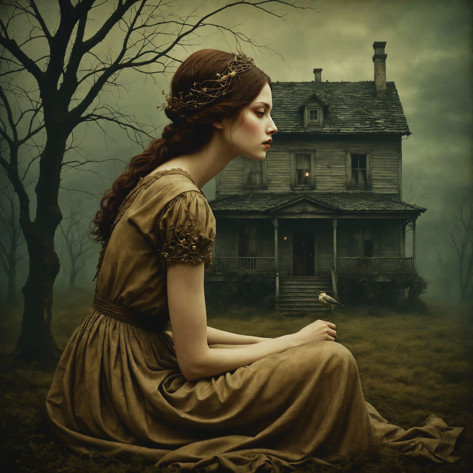 Girl Trapped in Haunting Dreamlike House Scene