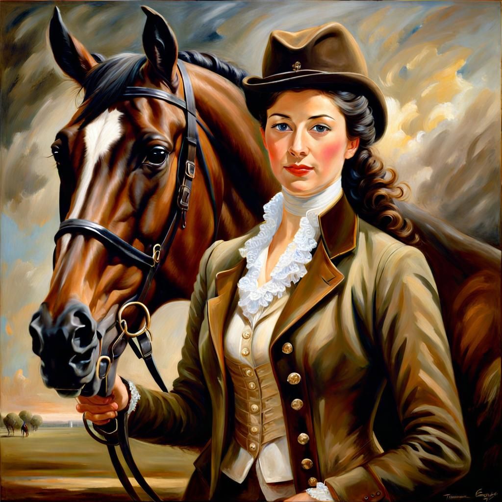 Equestrian Portrait in Oil Painting Style