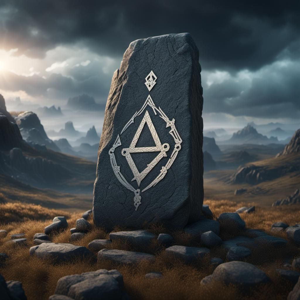 Detailed Stone Hagalaz Rune: Digital Matte Painting