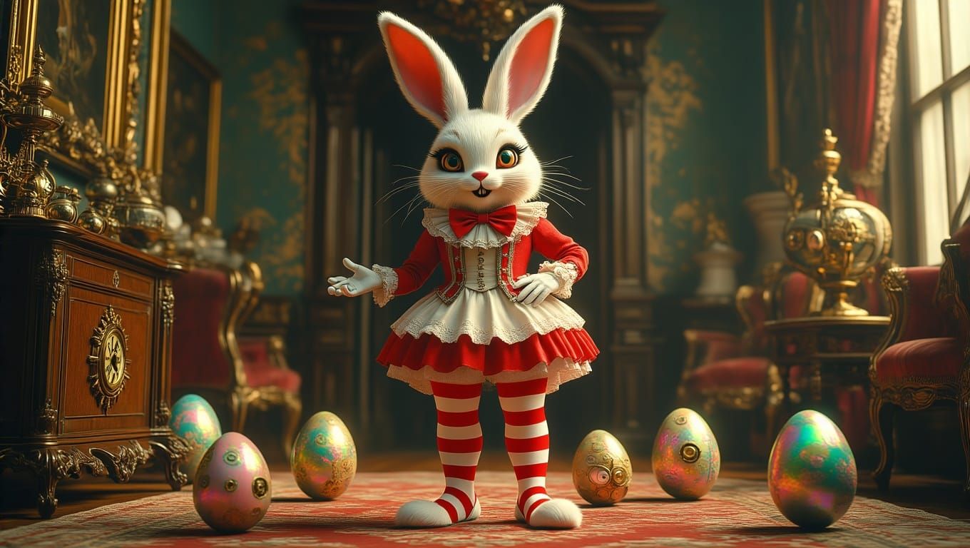 Whimsical Easter Bunny in Victorian Splendor