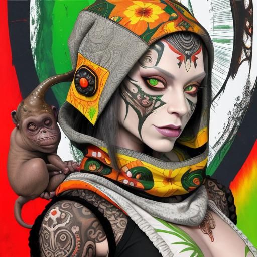 Surreal Tattooed Contortionist in Imperial Colors